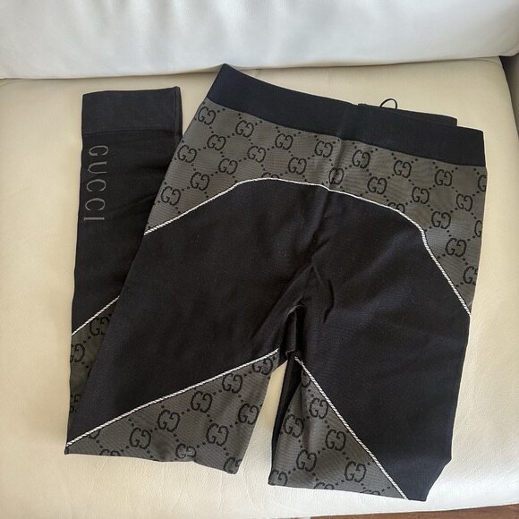 NWT GUCCI GG Jersey Jacquard Leggings Grey Black GG Size L - Picture 6 of 6